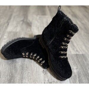 Cecelia New York Chance black shearling fur winter chic combat Boot women‎ US 7M